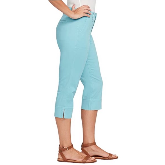 🆕 GLORIA VANDERBILT Aqua Teal Light Blue Cotten Blend Stretch Crop Capri 6 - Picture 9 of 10